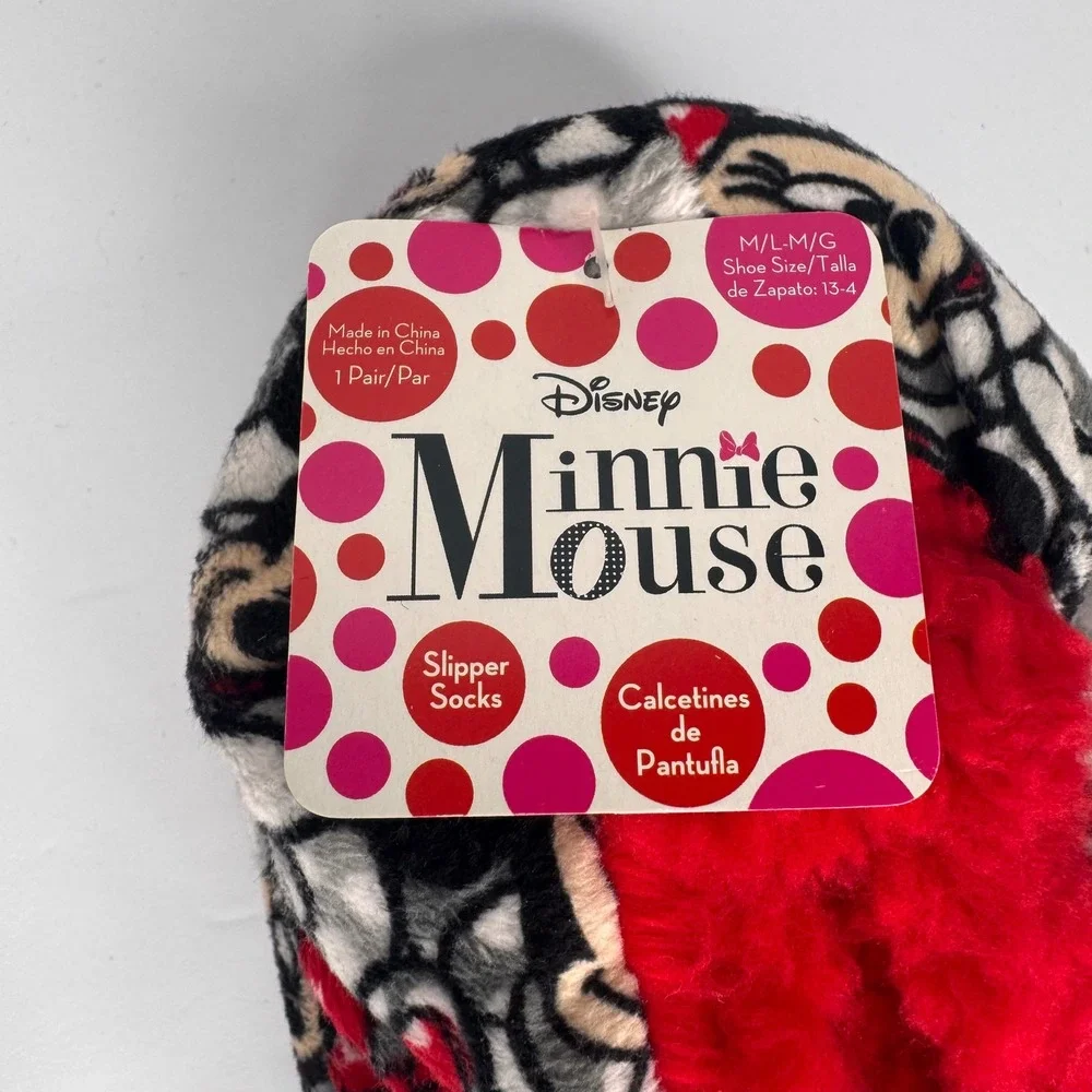 NWT Disney Minnie Mouse Kids Slipper Socks Red Faux Fur Lining Size 13-4 Gift